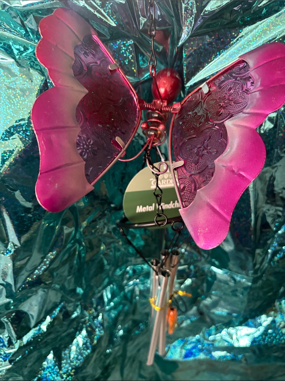 Pink Butterfly Metal Wind Chime
